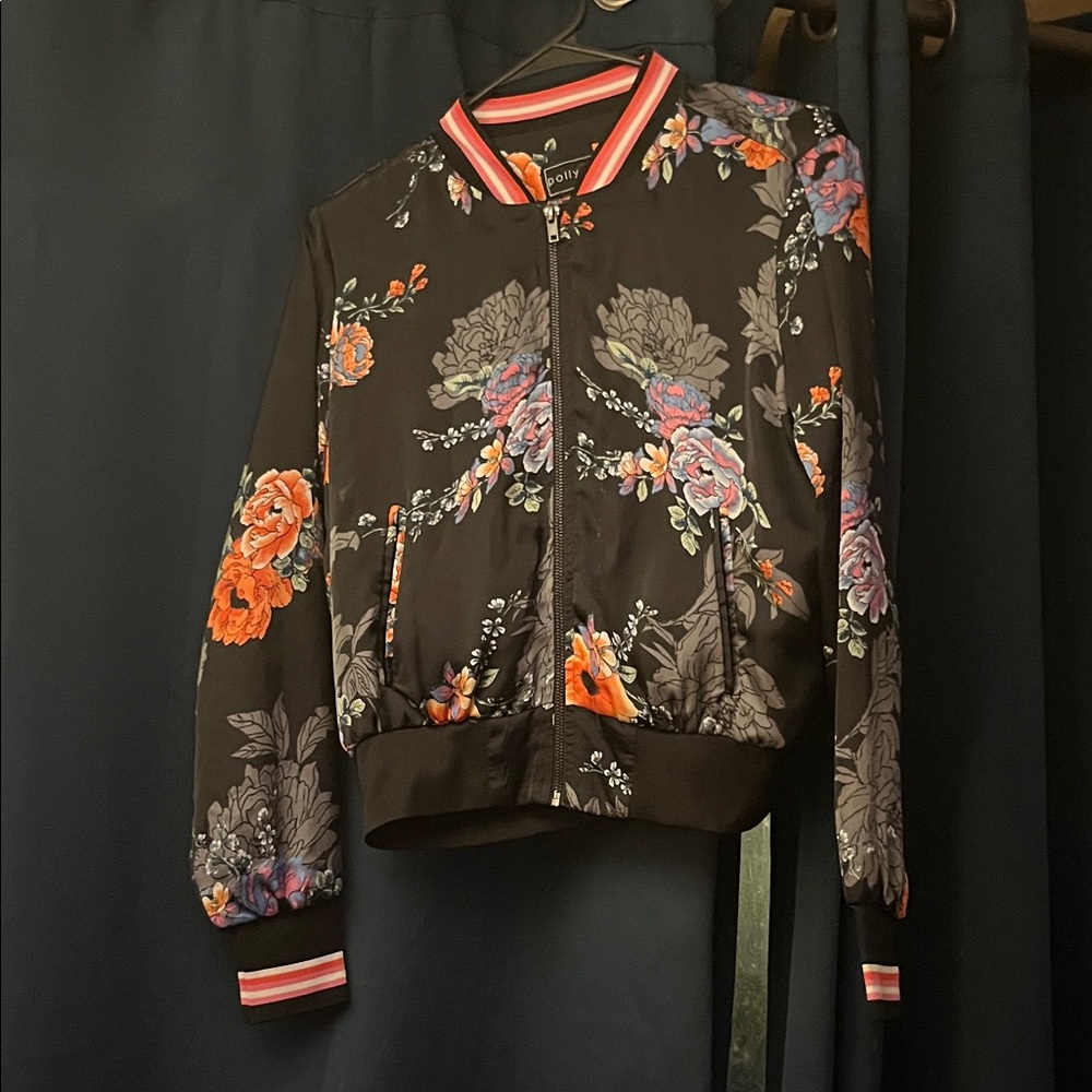 Polly & Esther Black Floral Bomber Jacket